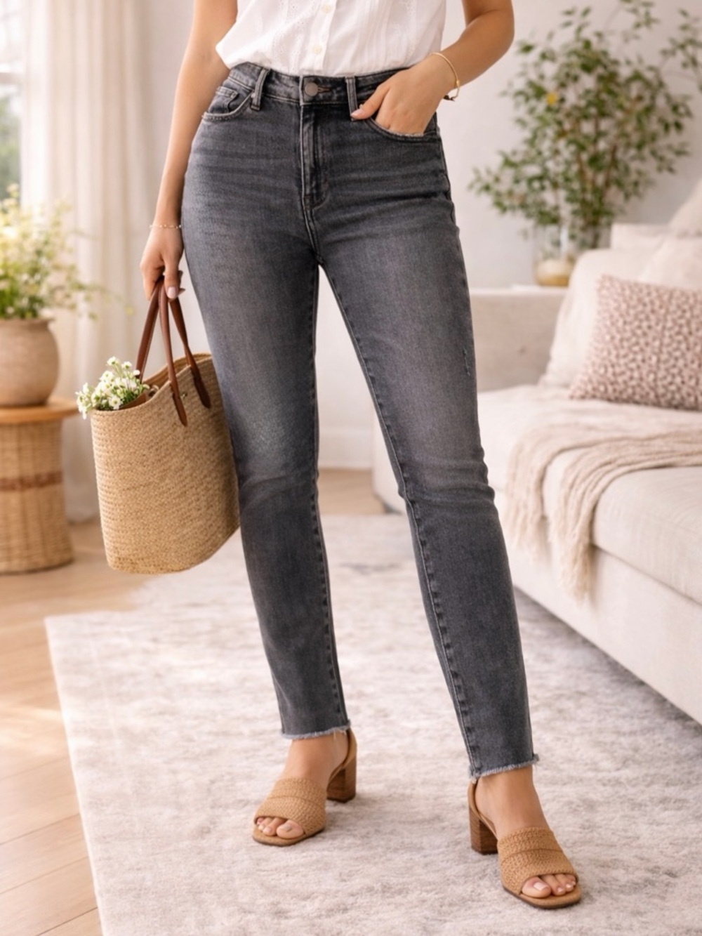 Dear John Gisele High Rise Skinny Jeans Charcoal Gray Sz 31 Raw Hem